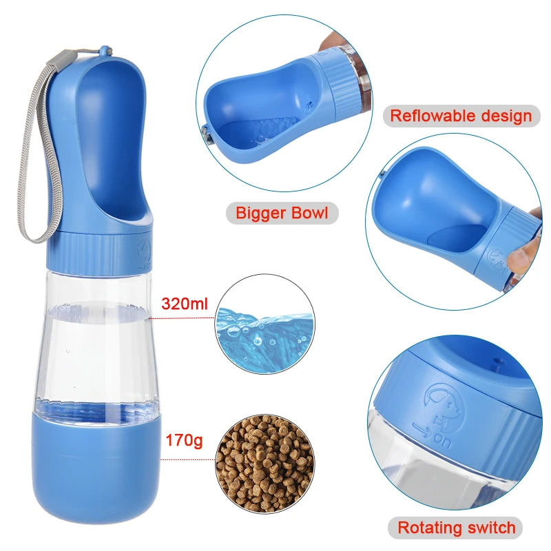Portable 2-in-1 Dog Water Bottle & Food Dispenser