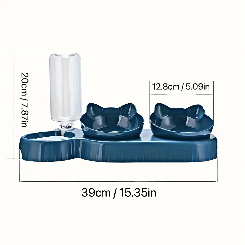 3-in-1 Cat Food and Water Bowl Set with Gravity Feeder