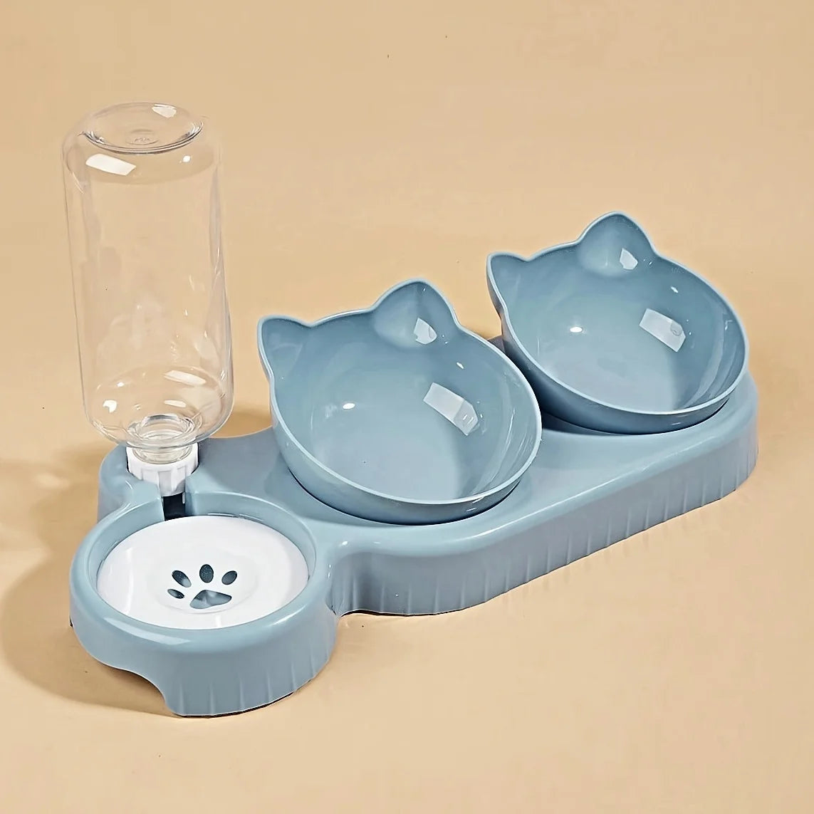 3-in-1 Cat Food and Water Bowl Set with Gravity Feeder