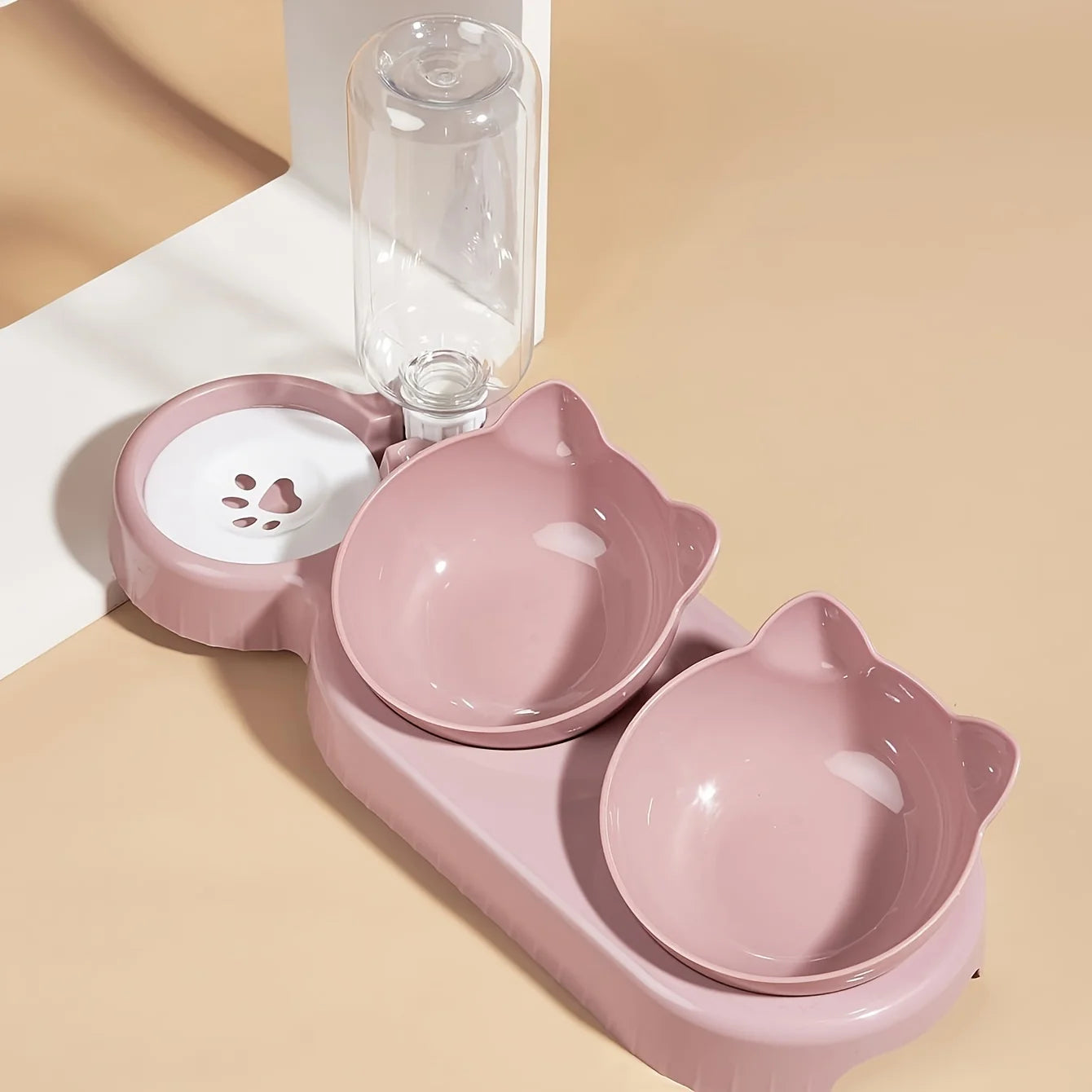 3-in-1 Cat Food and Water Bowl Set with Gravity Feeder