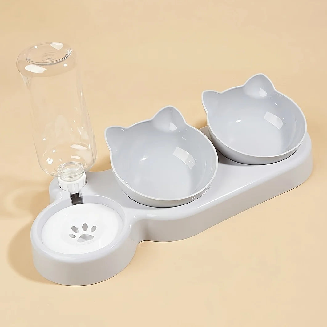 3-in-1 Cat Food and Water Bowl Set with Gravity Feeder