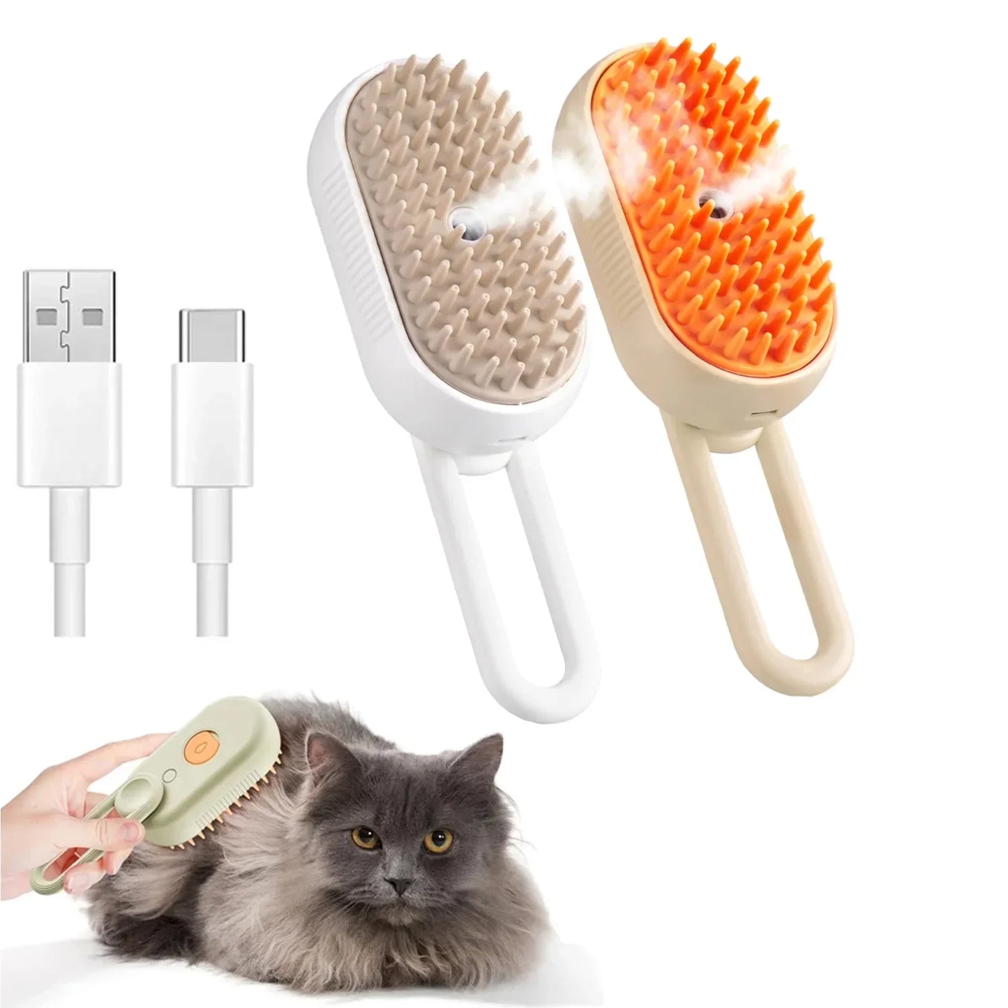 3-in-1 Steam Pet Brush – Massage, Grooming and Hair Removal for Cats & Dogs
