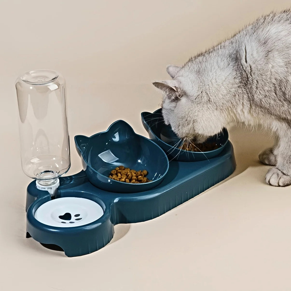 3-in-1 Cat Food and Water Bowl Set with Gravity Feeder