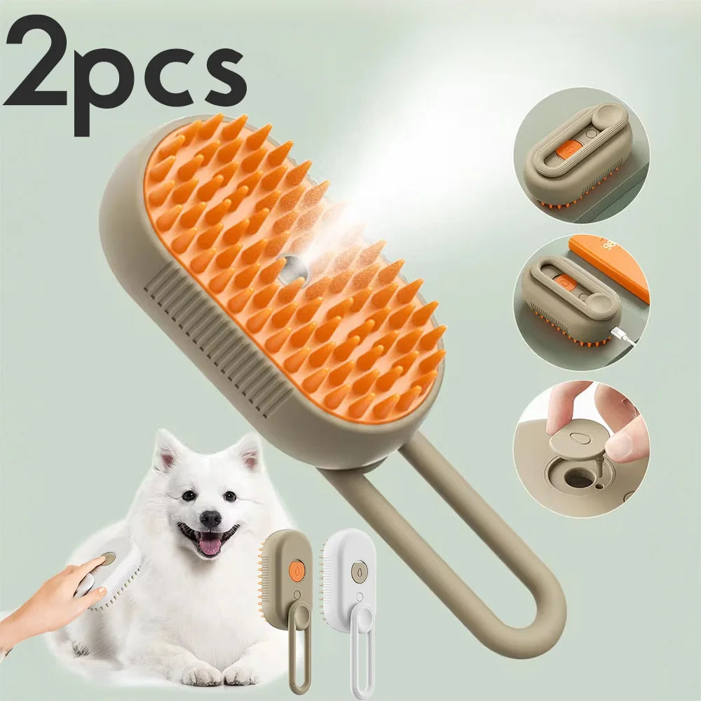 3-in-1 Steam Pet Brush – Massage, Grooming and Hair Removal for Cats & Dogs