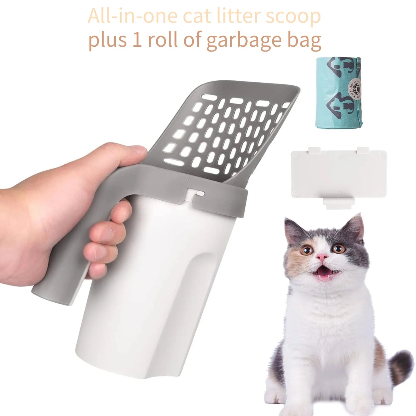 Cat Litter Scoop Shovel with Refill Bag Holder