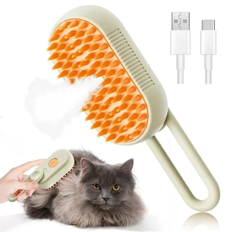 3-in-1 Steam Pet Brush – Massage, Grooming and Hair Removal for Cats & Dogs