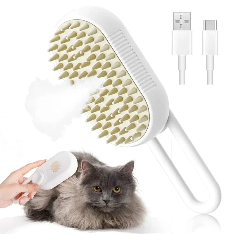 3-in-1 Steam Pet Brush – Massage, Grooming and Hair Removal for Cats & Dogs