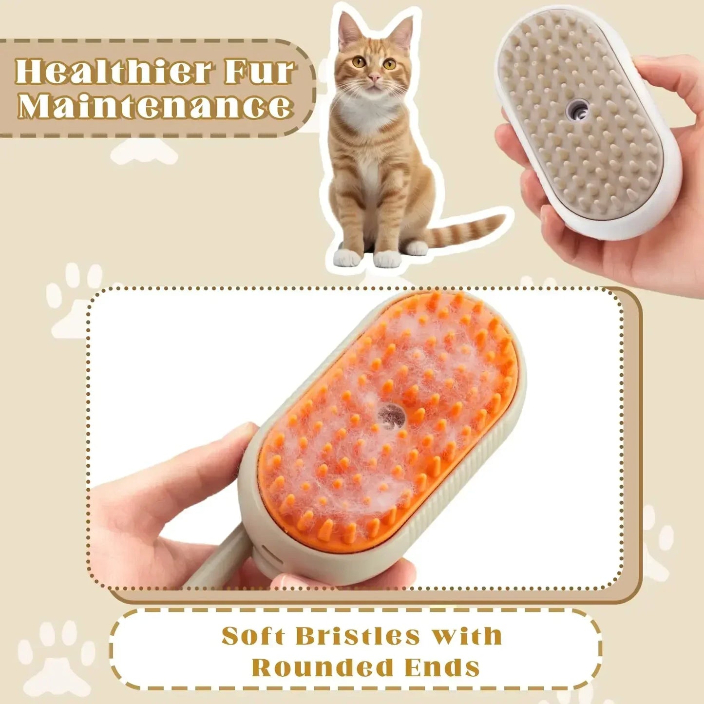 3-in-1 Steam Pet Brush – Massage, Grooming and Hair Removal for Cats & Dogs