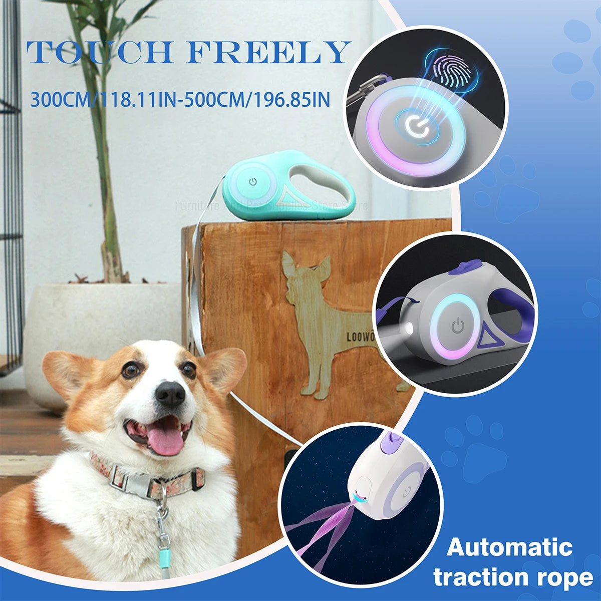 Fully Automatic Retractable Dog Leash with LED Lighting