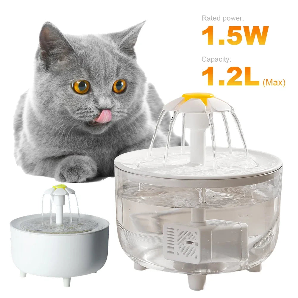 1200ml Electric Automatic Cat Water Fountain – USB Filtered & Ultra-Quiet