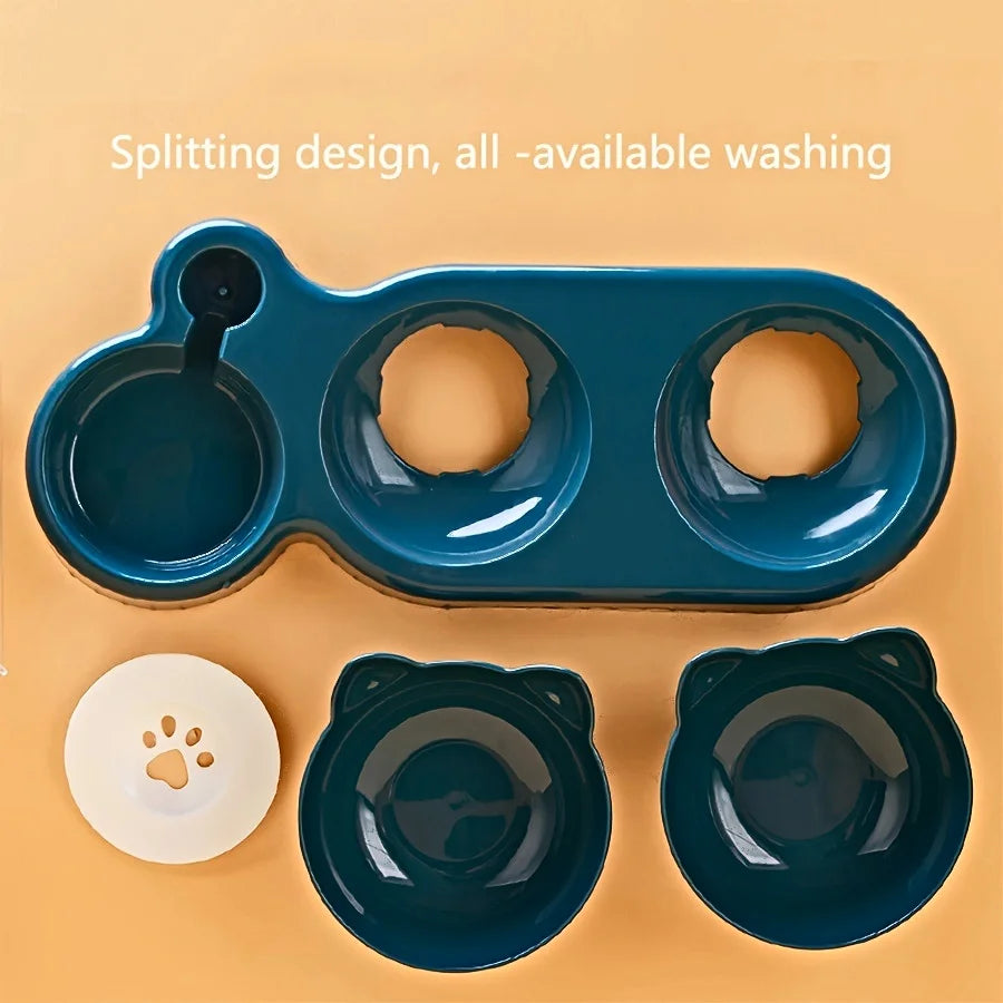 3-in-1 Cat Food and Water Bowl Set with Gravity Feeder